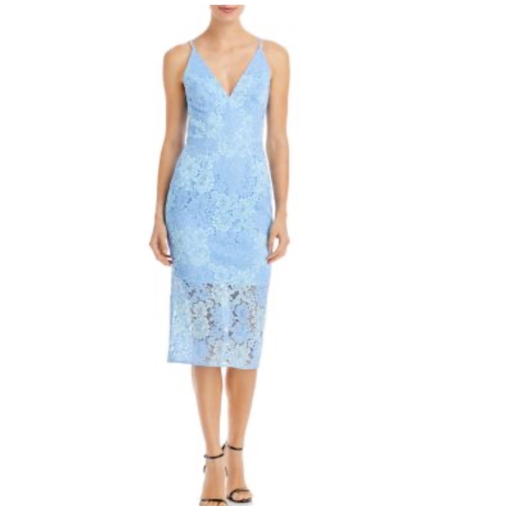 Dress the Population Aurora LaceMidi‎ Dress Blue Cocktail Formal XS